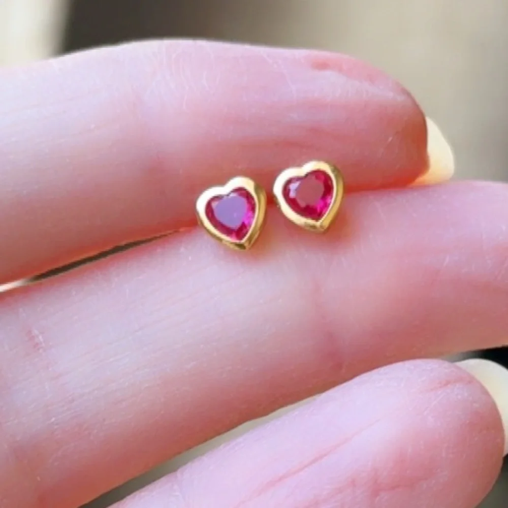 14K Gold Vermeil Heart Stud Earrings | Semi-Precious